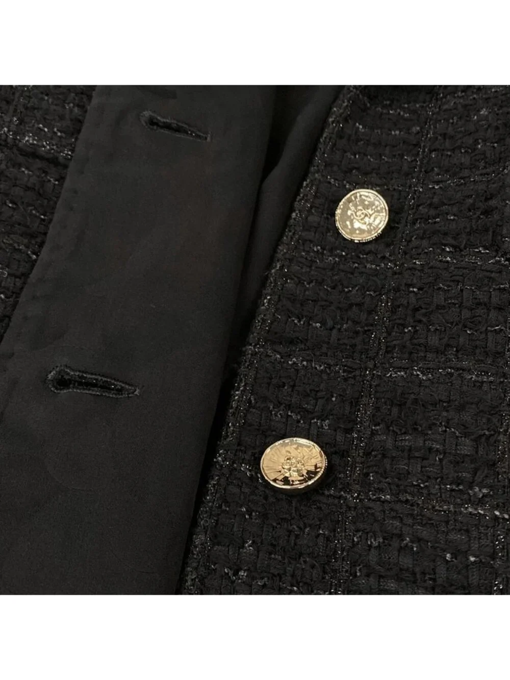 Chanel Jacket S Black Tweed 4 Pocket Autumn Winter Cotton 36